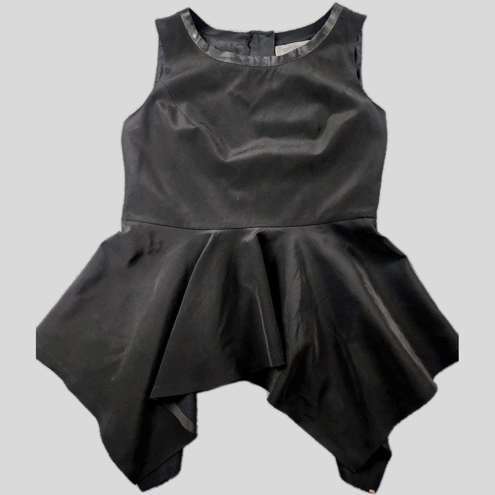 Sportmax 100% Silk Peplum Top Black Asymmetrical Hem Designer Sz‎ 10 Luxury Chic